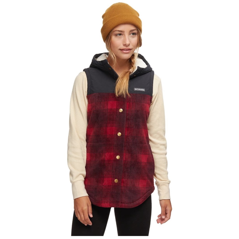 Columbia Womens Benton Springs Black Red Tunic Vest Hooded Fleece Large
